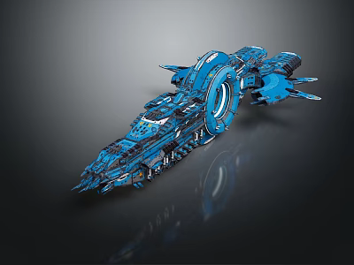 Blue Futuristic Sci Fi Spaceship Model With Complex Design And Glossy Surface Details 3d model