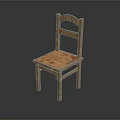 Vintage Wooden Stool with Carved Backrest and Worn Surface Texture Rustic Design 3d model
