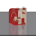 Red Themed Display Platform With Decorative Flowers Yellow Egg Shaped Decorations And Step Design