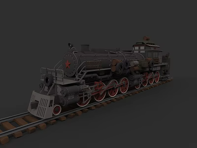 Detailed Vintage Subway Train Model on Rail Tracks with Classic Design 3d model