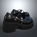 Fashionable Black Leather Platform Shoes With Cross Straps And Metal Buckles