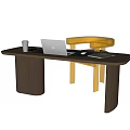 Wooden Office Desk Setup With Laptop White Cup Mouse Phone And Notebook