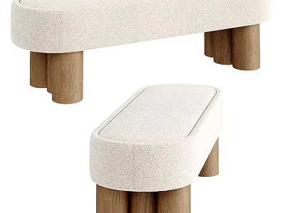 Soft Cream Fabric Sofa Bench With Minimalist Design And Sturdy Wooden Cylindrical Legs 3d model