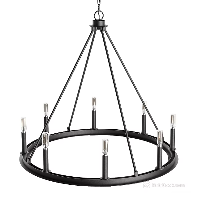 Modern Black Metal Chandelier With Multiple Arms And Candle Style Bulb Bases 3d model 