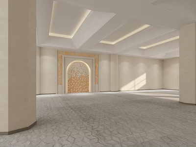 Religious Worship Hall Interior With Decorative Arch And Spacious Prayer Area 3d model