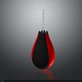 Red And Black Punching Bag Design With Hanging Chain On Dark Background