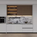 Modern Kitchen Interior With White And Wood Cabinets Marble Countertop And Appliances