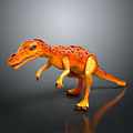 Orange And Yellow Dinosaur Toy With Black Spots Standing Pose Showing Reflection On Grey Gradient Background