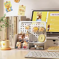 Decorative Functional Desk With Teddy Bear Figurines Storage Organizer Laptop Books And Potted Plant