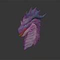 Mythical Dragon Head Game Character With Blue Purple Scales Horns And Open Mouth Sharp Teeth