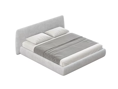Minimalist Modern Double Bed With Upholstered Gray Headboard Two Pillows And Gray Bedding 3d model