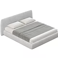 Minimalist Modern Double Bed With Upholstered Gray Headboard Two Pillows And Gray Bedding