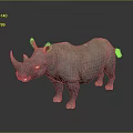 Rhino With Two Horns Standing On Gray Background Showing Detailed Body Structure