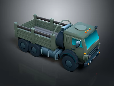 Detailed Olive Green Military Truck With Open Cargo Bed And Multi Wheel Design 3d model