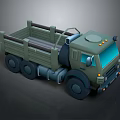 Detailed Olive Green Military Truck With Open Cargo Bed And Multi Wheel Design