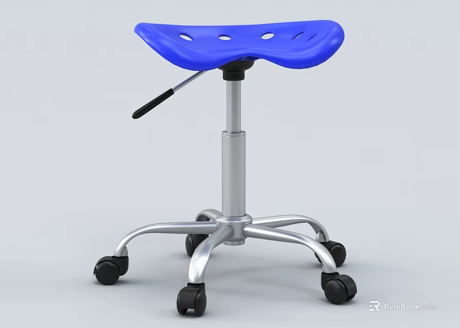 Blue Adjustable Single Chair With Perforated Seat Silver Frame And Wheeled Base 3d model 