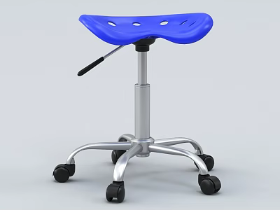 Blue Adjustable Single Chair With Perforated Seat Silver Frame And Wheeled Base 3d model