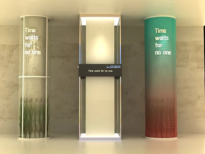 Decorative Indoor Pillars with Text Inscriptions Plants Illuminated Elements and Gradient Finish 3d model