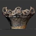Intricate Ceramic Sculpture With Hollow Holes And Curved Textures On White Base