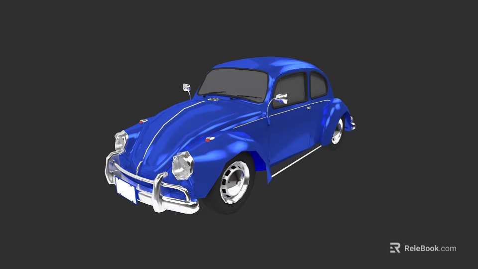 Blue Vintage Beetle Car With Classic Design Shiny Exterior And Retro Style 3d model 