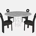 Modern Round Dining Table Set With Cylindrical Pedestal And Four Black Chairs 3d model