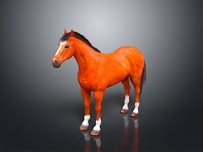 Orange Horse With Black Mane Tail And White Hooves On Gray Background 3d model