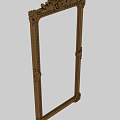 Elegant Golden Framed Full Length Mirror Reflecting Sofa Curtains And Lamp