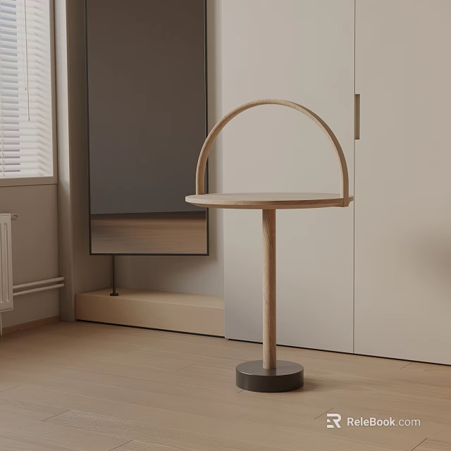 Modern Minimalist Side Table With Wooden Top Arched Frame And Black Base 3d model