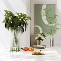 Minimalist Home Decorative Ornament Set With Glass Vases Books Green Foliage White Flowers And Oranges