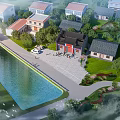 Traditional Ancient Chinese Building With Red Doors Tiled Roof And Plaza With Trees Cars