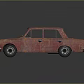 Vintage Red Rusted Classic Sedan Car With Reflective Surface On Black Background 3d model