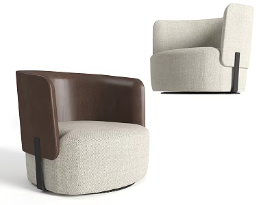Modern Single Sofa with Beige Fabric Body and Brown Leather Armrests Design 3d model