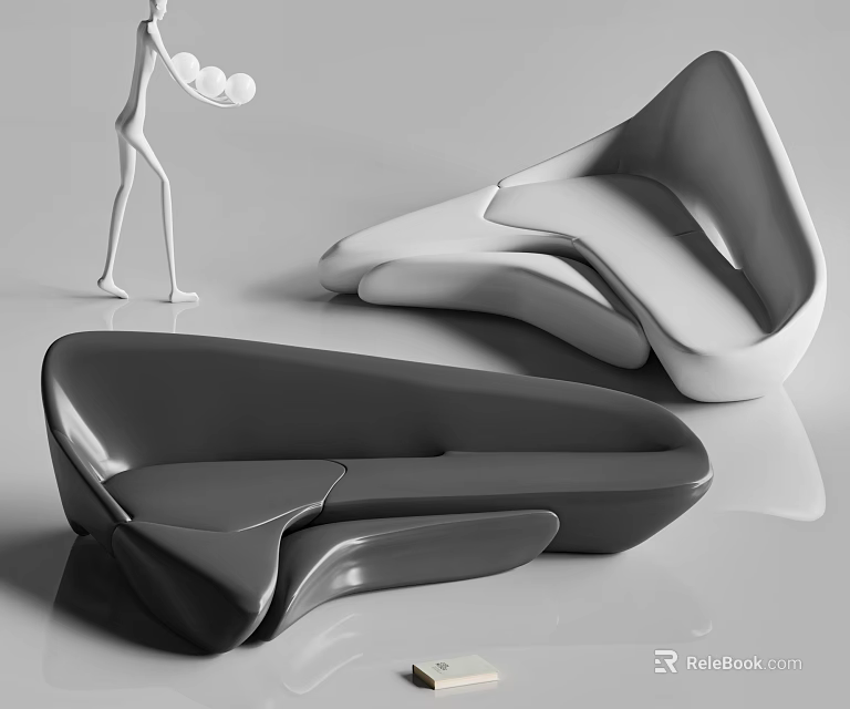 Modern Abstract Sofa Design With Sleek Curved Lines And Black White Finish 3d model 
