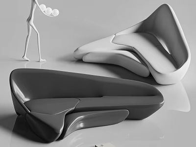 Modern Abstract Sofa Design With Sleek Curved Lines And Black White Finish 3d model