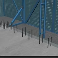Construction Site with Blue Metal Frames Steel Rebars and Floor Construction Red Marking Lines