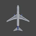 Flying Commercial Airplane With Gray Blue Body Twin Engines And Landing Gear
