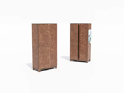 Two Wooden Brown Wardrobes With Double Doors Classic Handles And Simple Design 3d model