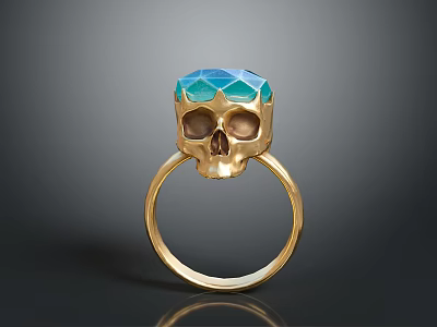 Unique Gold Ring With Skull Design And Blue Green Gemstone As Fashion Accessory 3d model
