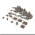 Ancient Castle Model Architectural Components With Stone Walls Towers And Slabs