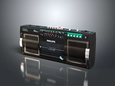 Philips Vintage Boombox Radio With Black Design Control Panel And Speakers 3d model