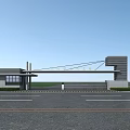 Modern Entrance Gate Design With Concrete Columns Beam Metal Fence And Green Lawn