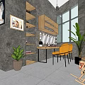 Modern Retail Interior Space With Gray Walls Wooden Decor Wall Photos And Green Plants