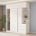 Modern White Wardrobe With Sliding Doors Hanging Space Drawers And Open Shelves