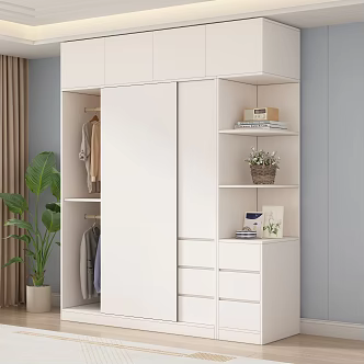 Modern sliding door wardrobe clothes ornaments combination green plant carpet 3d model