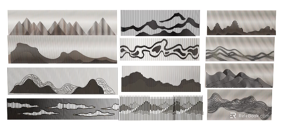 Decorative Feature Wall Designs With Mountain Wave And Geometric Patterns 3d model