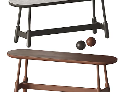 Two Modern Wooden Benches in Black and Brown with Curved Seats and Sturdy Legs 3d model