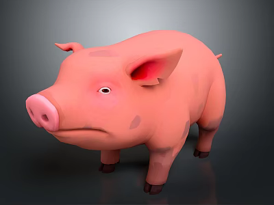 Cute Pink Pig 3D Model With Big Ears And Pink Snout On Dark Background 3d model
