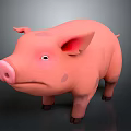 Cute Pink Pig 3D Model With Big Ears And Pink Snout On Dark Background