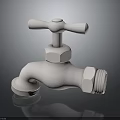 White 3D Rendered Faucet With Cross Handle And Spout On Dark Surface