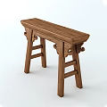 Classic Wooden Stool With Carved Ladder Style Legs And Decorative Design